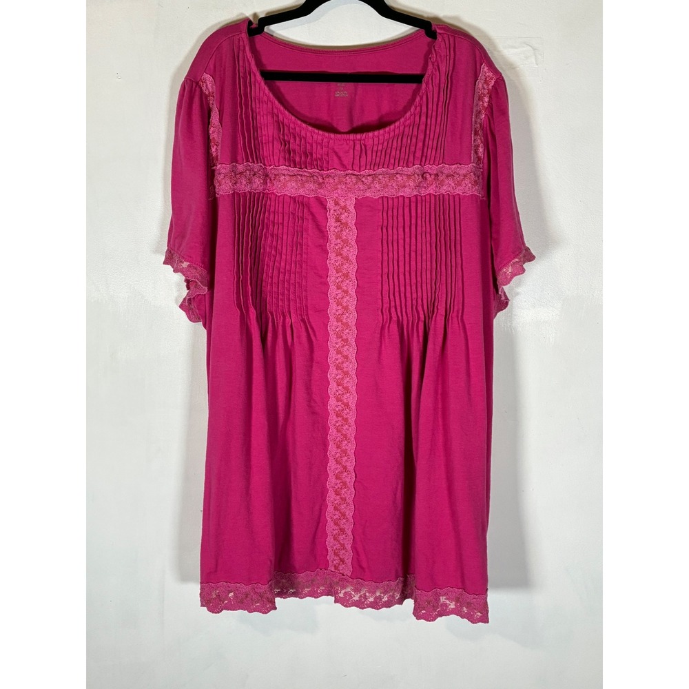 Woman Within Tagged 3X 30/32 Fits Like A 4X Pink Lace Pintuck Cottagecore Top